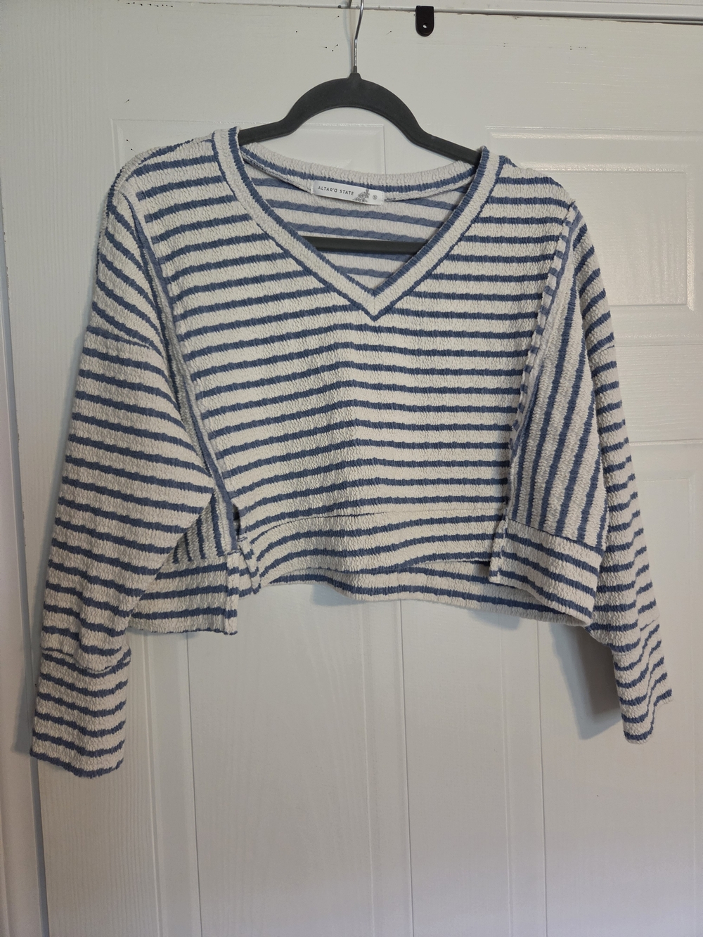 Altar'd State Blue & White Striped V-Neck Sweater